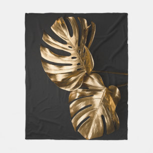 Golden Monstera: Luxurious Artistic Composition Fleece Blanket