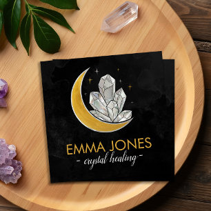 Golden moon and pearl crystals square business card