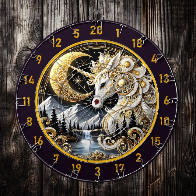 Golden Moon Frames White Unicorn’s Grace Dartboard (Creator Uploaded)