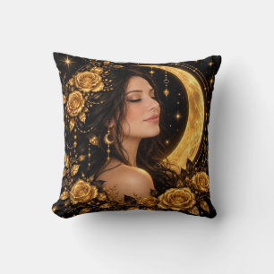 Golden Moon Goddess Celestial Art Throw Pillow