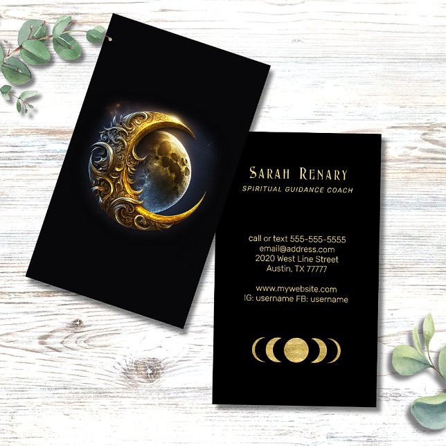 Golden Moon Lunar Teacher Coach Spiritual Business Card (Creator Uploaded)
