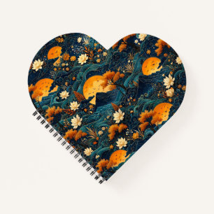 Golden Moon Mountain Night Sky Lotus Floral Pattrn Notebook
