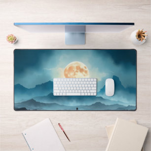 Golden Moon Over Mountains Desk Mat – Nature-Inspi