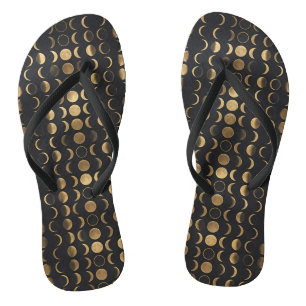 Golden Moon Phases – Celestial Alchemy Flip Flops