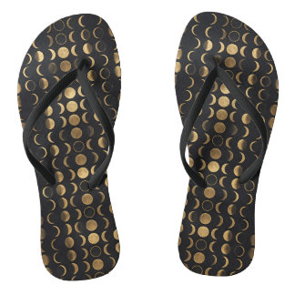 Golden Moon Phases – Celestial Alchemy Flip Flops