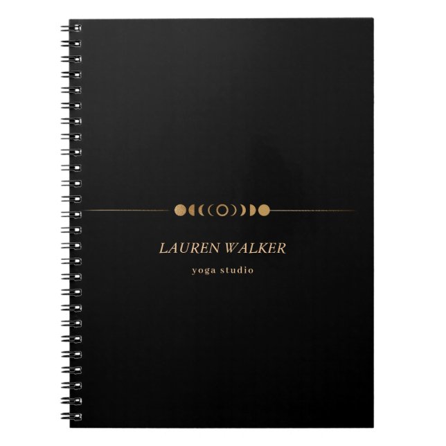 Golden Moon Phases Yoga Studio Business Card Notebook (Front)