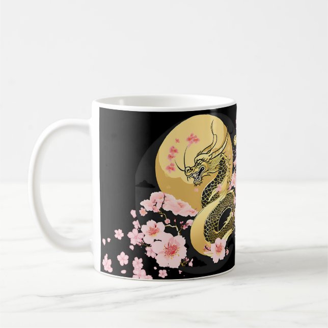 Golden Moon Sakura Dragon Coffee Mug (Left)