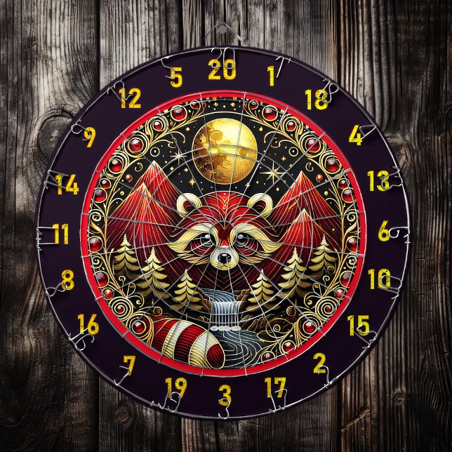 Golden Moon Shines On Red Raccoon Dartboard (Creator Uploaded)