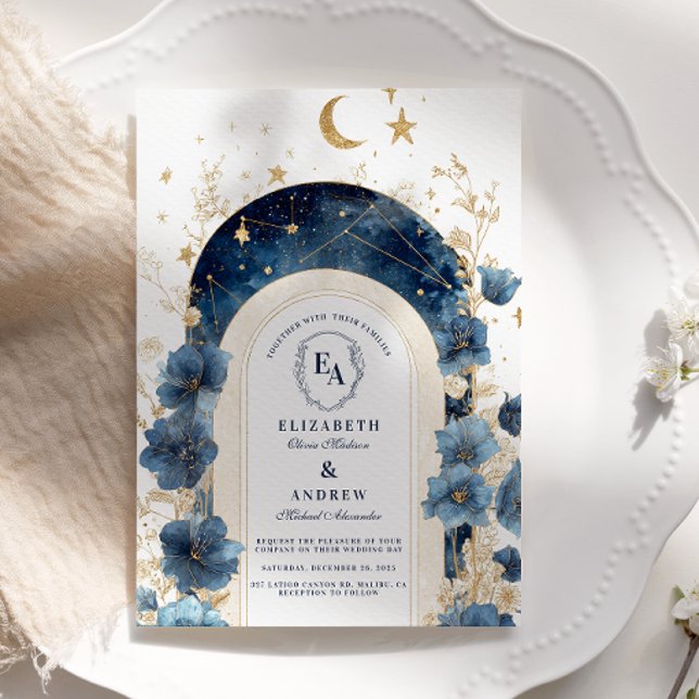 Golden Moonlit Floral Dreams Wedding Invitation (Creator Uploaded)