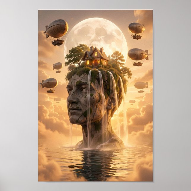 Golden Moonlit Skyhaven Dreamscape Poster (Front)