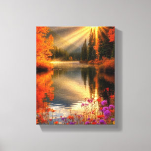 Golden Morning Light Over Fall Lake Serene Nature Canvas Print