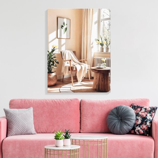Golden Morning – Tranquil Sunlight & Cozy Interior Canvas Print (Insitu(LivingRoom))