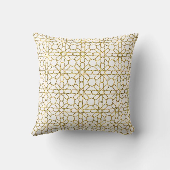 Golden Moroccan Zellige Pattern Art (Zelij) Throw Pillow (Back)