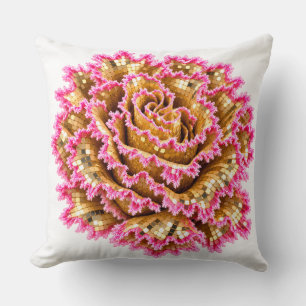 Golden Mosaic Rose with Pink Lace Floral Design Throw Pillow