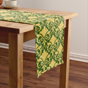 Golden Moss Damask Bows Short Table Runner