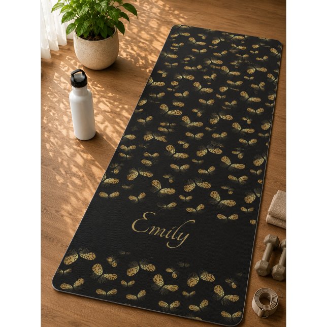 Golden Moth Butterfly Pattern Yoga Mat (Creator Uploaded)