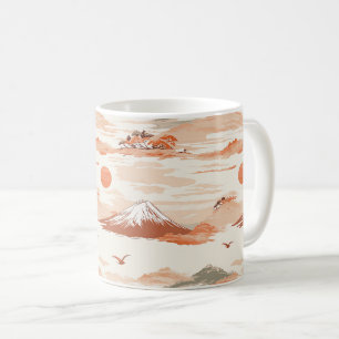 Golden Mount Fuji Sunrise Japan Watercolor Pattern Coffee Mug