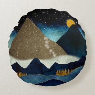 Golden Mountain Climbers Round Pillow