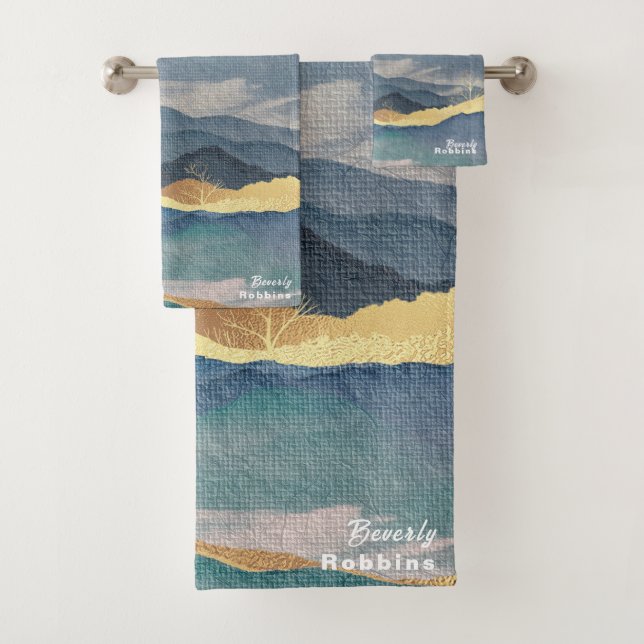 Golden Mountain Personalized Bath Towel Set (Insitu)
