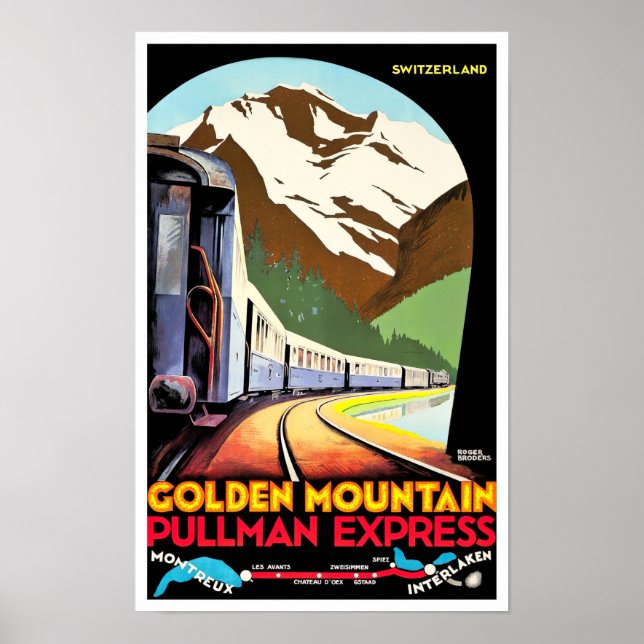 Golden Mountain Switzerland vintage travel Poster (Front)