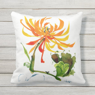 Golden Mum Chinese Brush Watercolor Outdoor Pillow