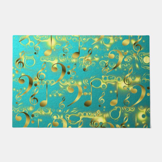 golden music notes in mint doormat (Front)