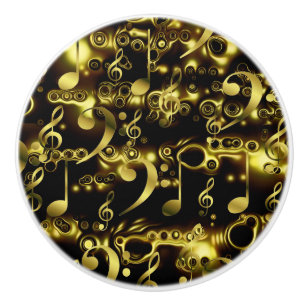 golden music notes pattern ceramic knob