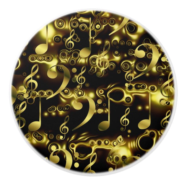 golden music notes pattern ceramic knob (Front)