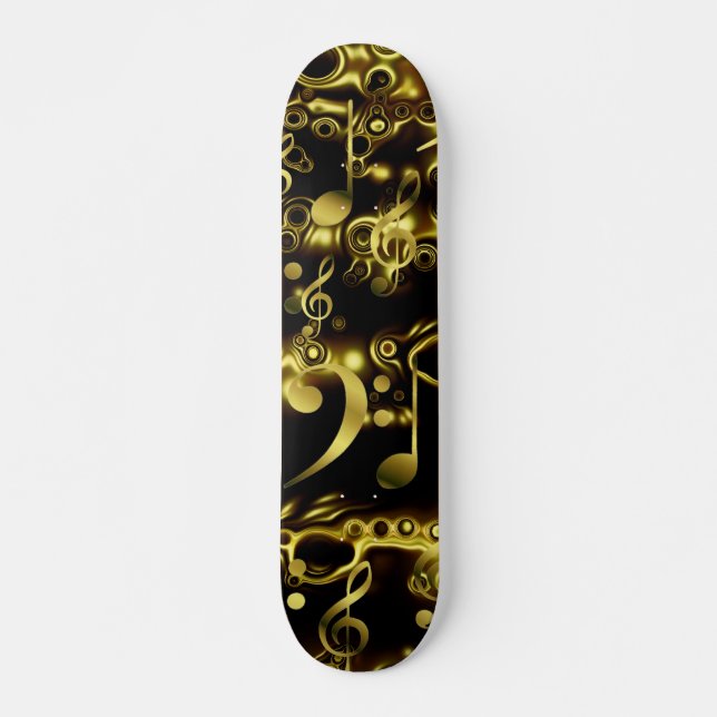 golden music notes pattern skateboard (Front)