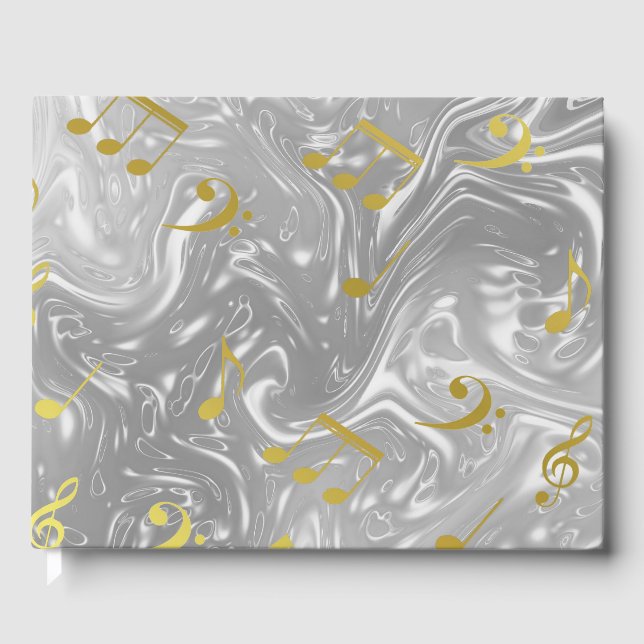 golden music notes Wedding guestbook, festive Guest Book (Front)