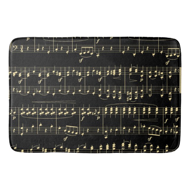 Golden Music on Black  Bath Mat (Front)