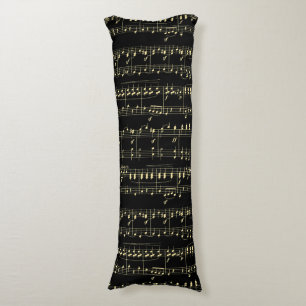 Golden Music on Black Body Pillow