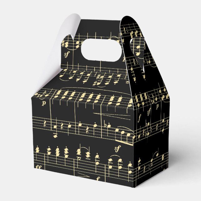 Golden Music on Black  Favor Box (Front Side)