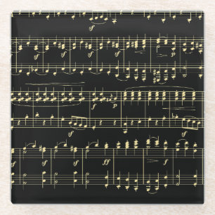 Golden Music on Black  Glass Coaster