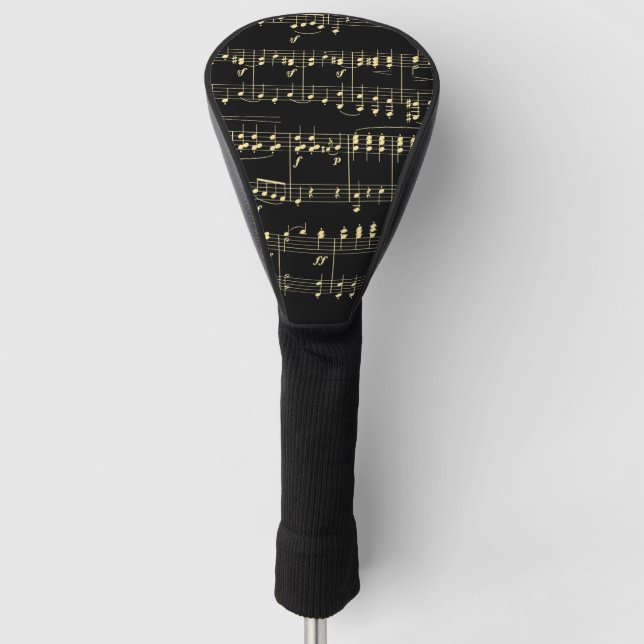 Golden Music on Black  Golf Head Cover (Front)