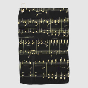 Golden Music on Black  Golf Towel