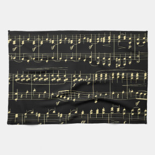 Golden Music on Black  Kitchen Towel