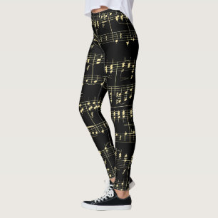 Golden Music on Black  Leggings