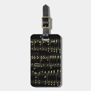 Golden Music on Black  Luggage Tag