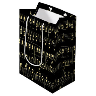 Golden Music on Black  Medium Gift Bag