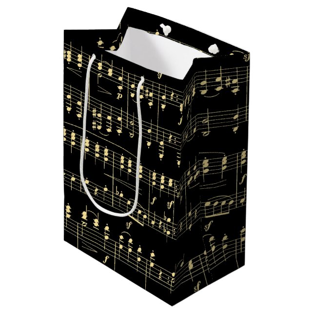 Golden Music on Black  Medium Gift Bag (Front Angled)