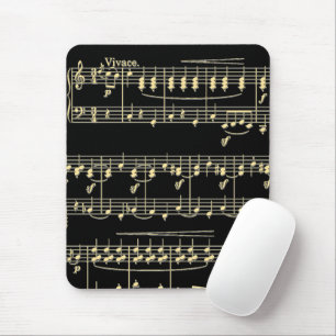Golden Music on Black  Mouse Pad