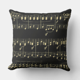 Golden Music on Black Outdoor Pillow