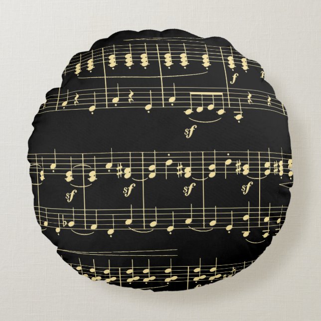 Golden Music on Black  Round Pillow (Front)