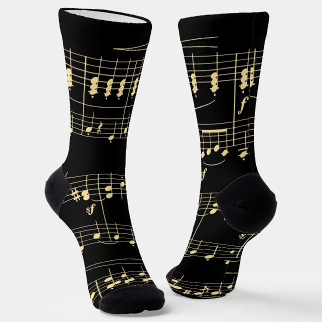 Golden Music on Black  Socks (Angled)