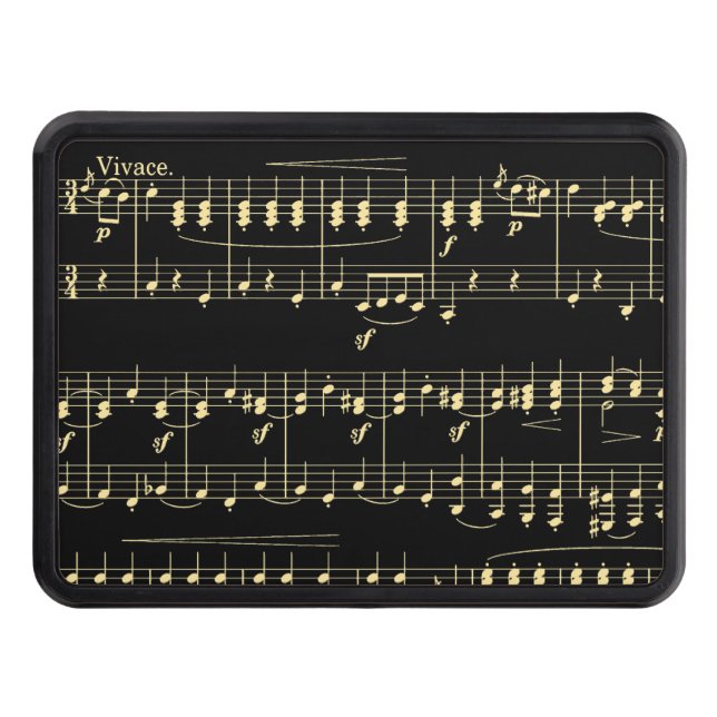 Golden Music on Black  Trailer Hitch Cover (Front)