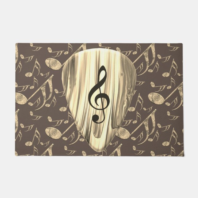 Golden Music Pick – Treble Clef Art Doormat (Front)