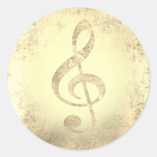 golden music treble clef classic round sticker