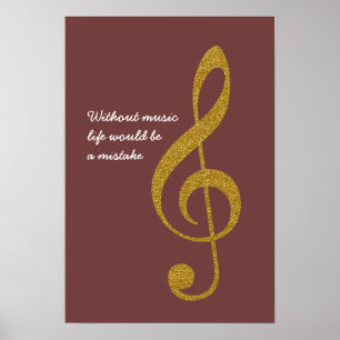 golden musical note treble g-clef poster
