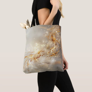 Golden Musical Notes Digital Art Tote Bag